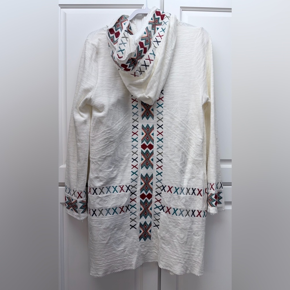 Paparazzi Cream Hooded Cardigan with Multicolor Aztec Accents